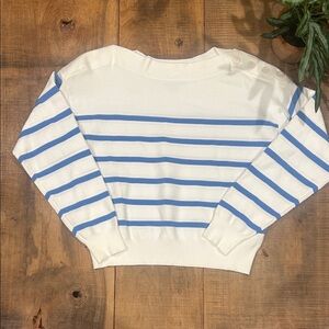 Elegant White and Blue Striped Women's Sweater